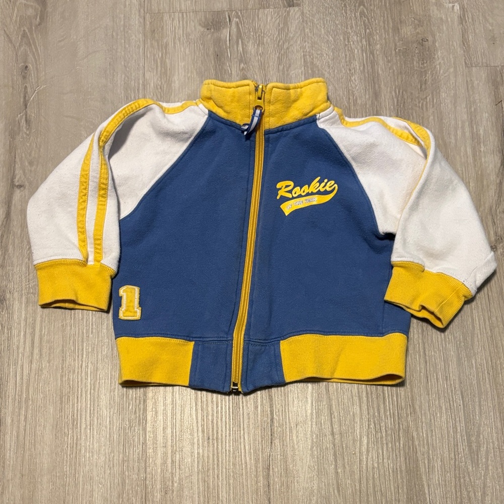 Please Mum Rookie Kids Blue and Yellow Zip-Up Sweater‎